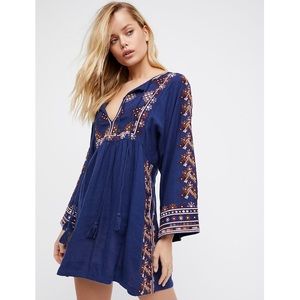 Free People Navy Blue Embroidered Mini Dress